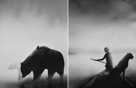Dreamlike And Inspiring Black and White Watercolor Paintings