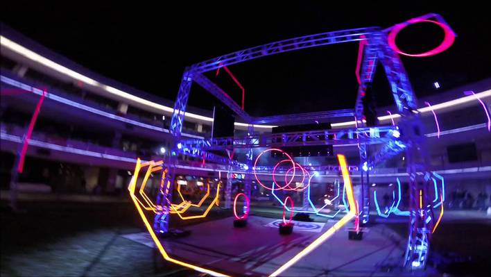 Drone Flying Through a Glowing Neon Course