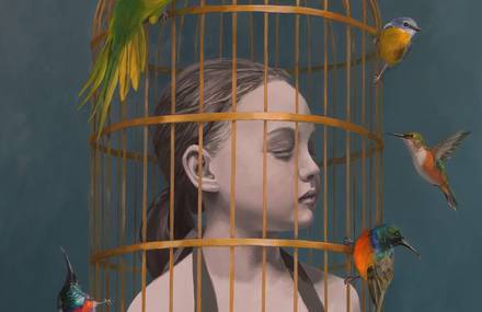 Dreamy Paintings of Girls with Birds