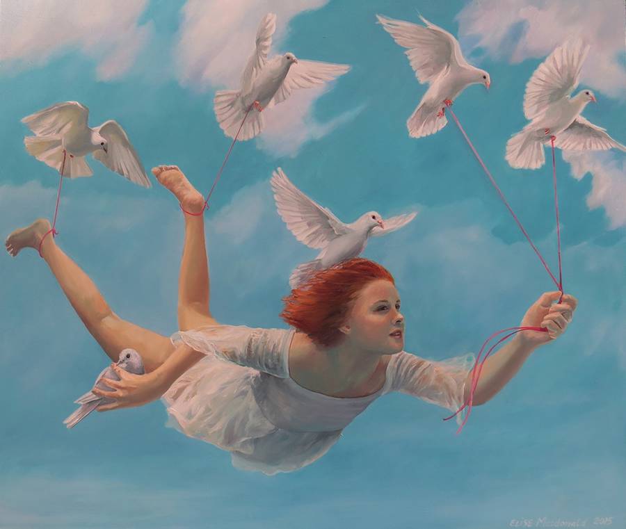 女孩和鸟:Elise Macdonald绘画作品