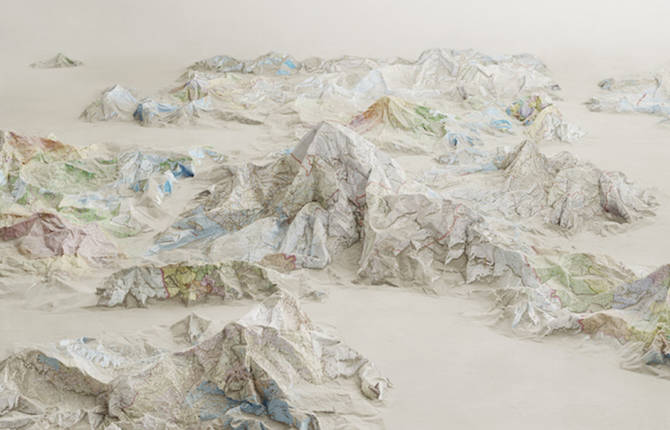 Three Dimensional Landscapes Made of Maps & Books