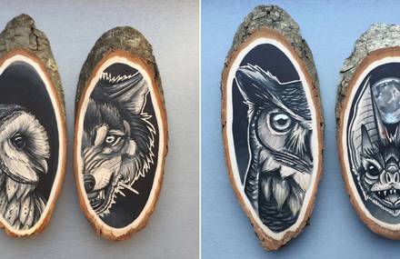 Paintings of Animals on Wood Slices