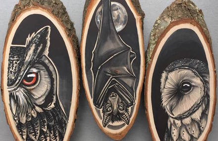 Paintings of Animals on Wood Slices
