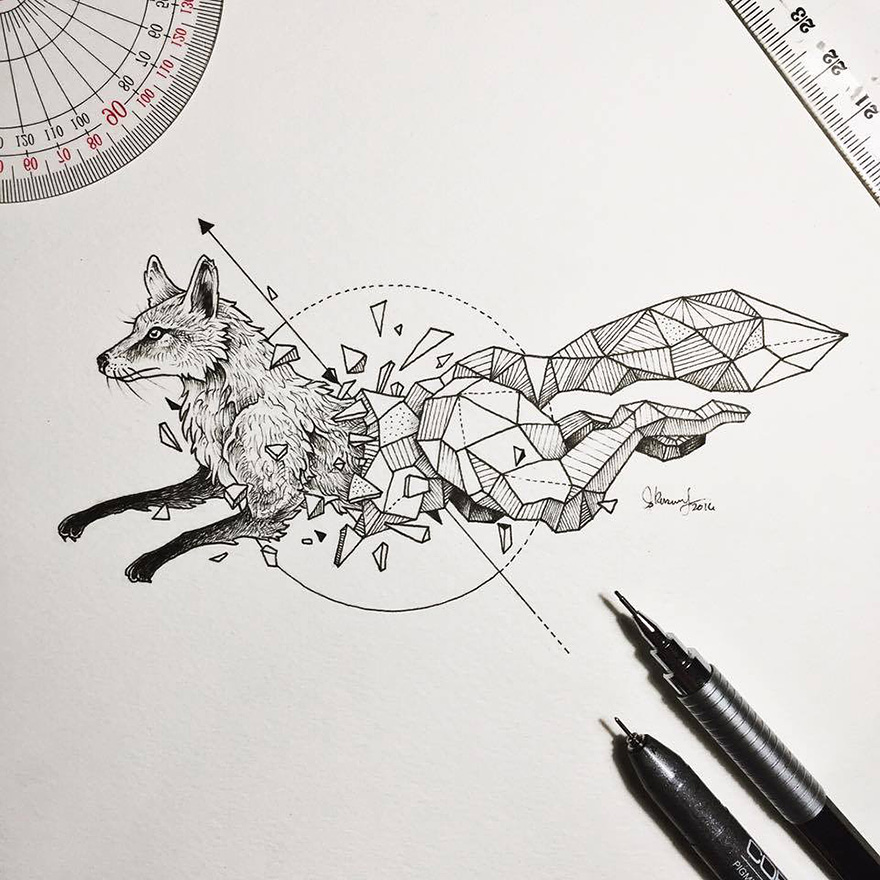 几何图形和动物融合:Kerby Rosanes动物插画作品