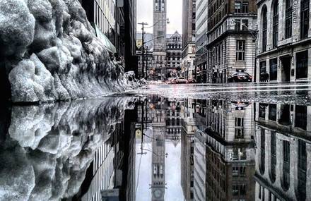 Parallel Worlds of City Rain Reflections in Toronto