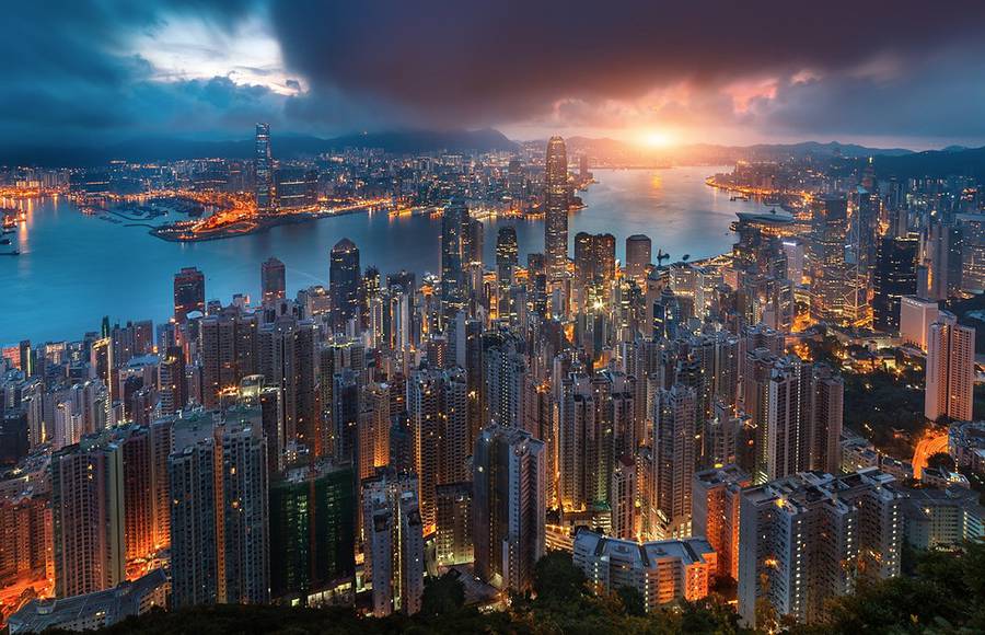 Lights of Hong Kong from Above at Night