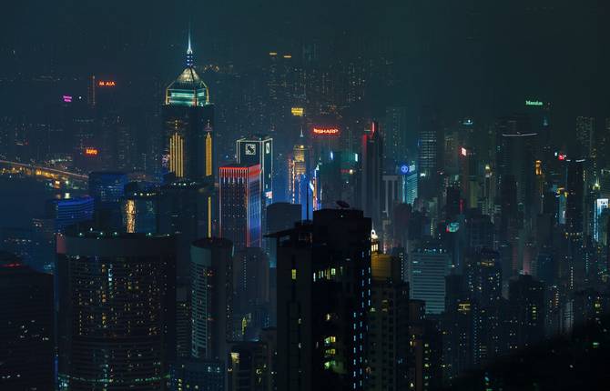 Lights of Hong Kong from Above at Night