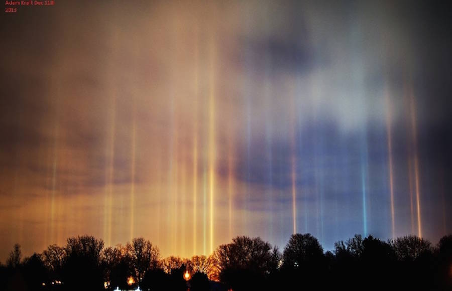 Cold Weather Phenomenon Displaying Beautiful Light Pillars in the Sky
