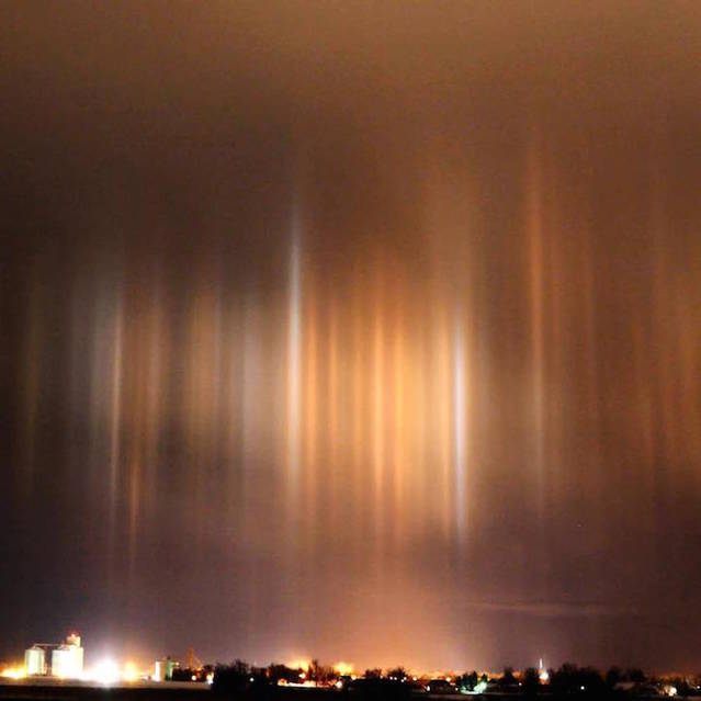 Cold Weather Phenomenon Displaying Beautiful Light Pillars in the Sky