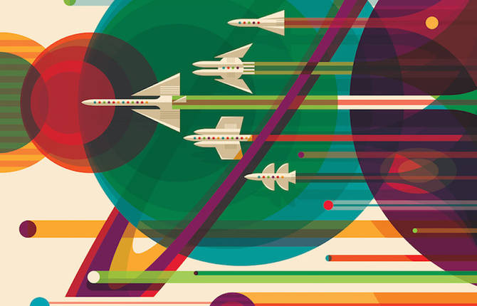 NASA Retro Space Travel Illustrated Posters