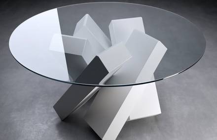 Glass and Steel Table Inspired by Space Odyssey Series