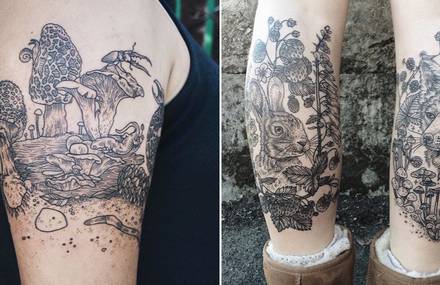 Beautiful Black Tattoos of Flora and Fauna