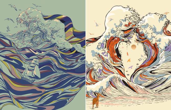 Psychedelic Drawings of Imaginary Lovers Formed By the Sea