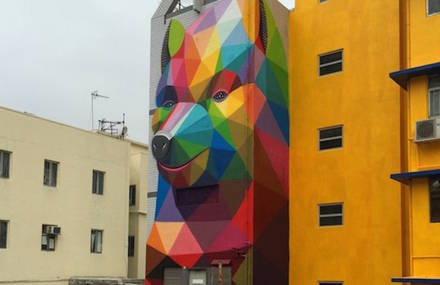 Impressive Geometric Bear Mural