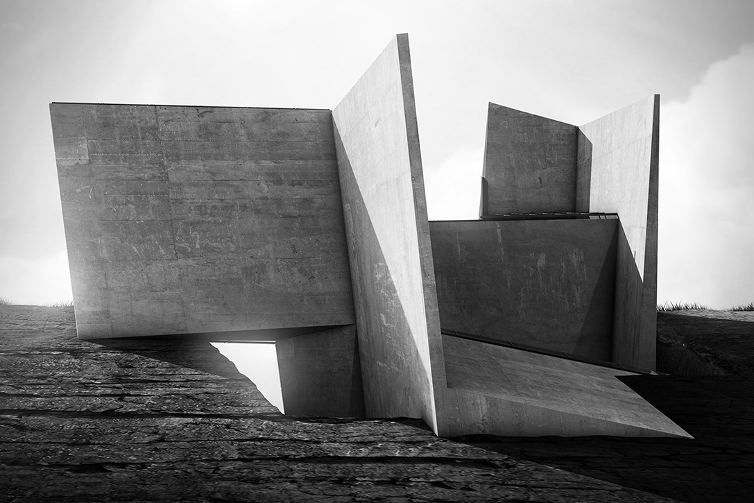 Concrete Geometrical House Concept on a Cliff in Iceland