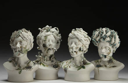 Delicate Ceramic Busts in Bloom