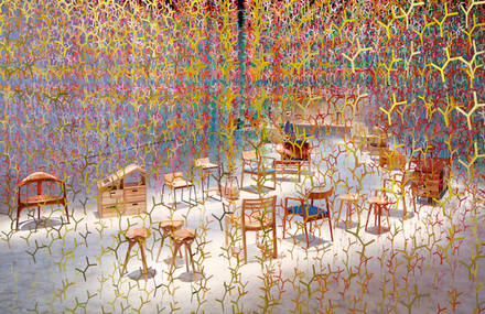 Beautiful Installation with 20 000 Suspended Colorful Branches