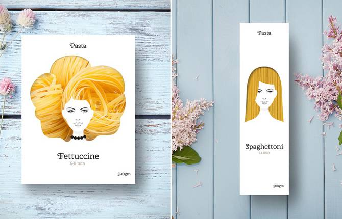 Beautiful Hairstyles shaped by Pasta Packaging