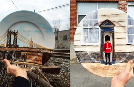 Beautiful Painted Plates Cleverly Inserted in Real Places