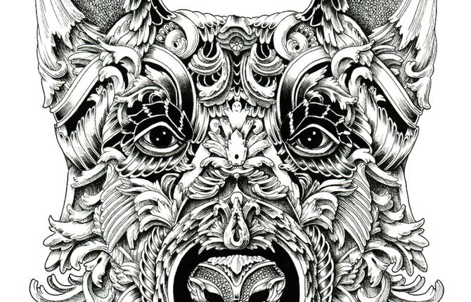 Stunning Ornate Dog Heads Drawings