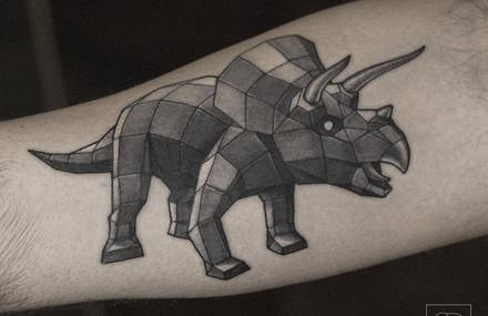 Geometric Wildlife Black and White Tattoos