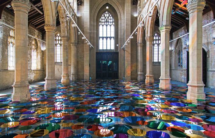 Colorful Mirror Installation On A Former Church Floor Fubiz Media Mirror Installation On A Former Church
