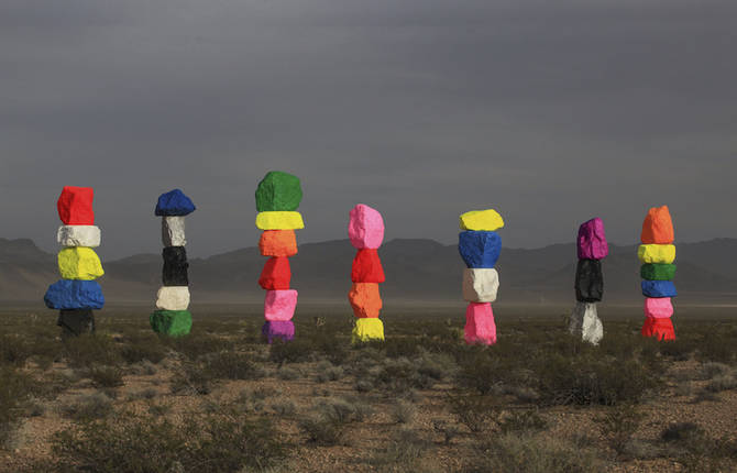 Huge Colorblock Totems in Nevada Desert
