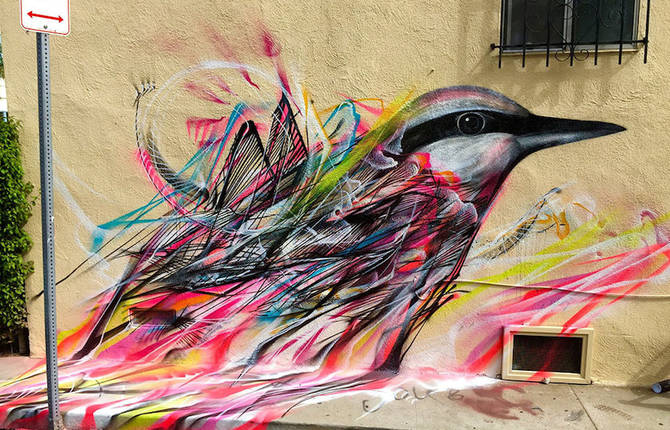 Birds Street Art Drawn on Walls with Spray Paint