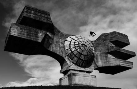 Skateboarding On A Giant Yugoslav Monument