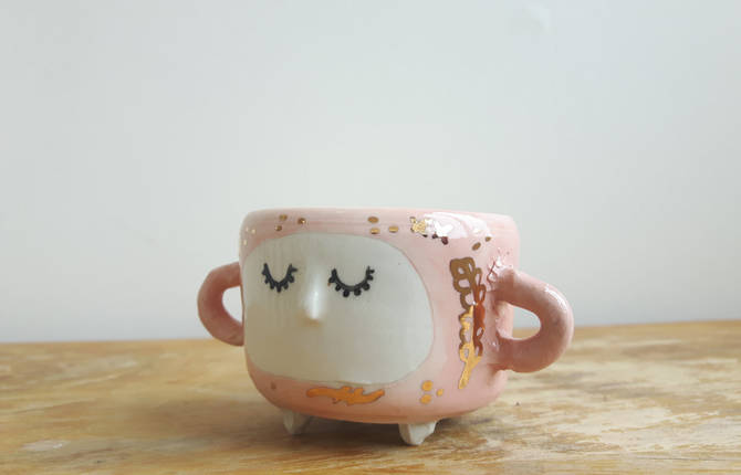 Cute Sleepy Ceramic Cups and Planters