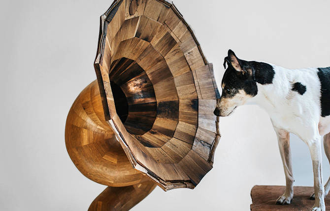 Giant Wooden Speaker Made from Reclaimed Liquor Barrels
