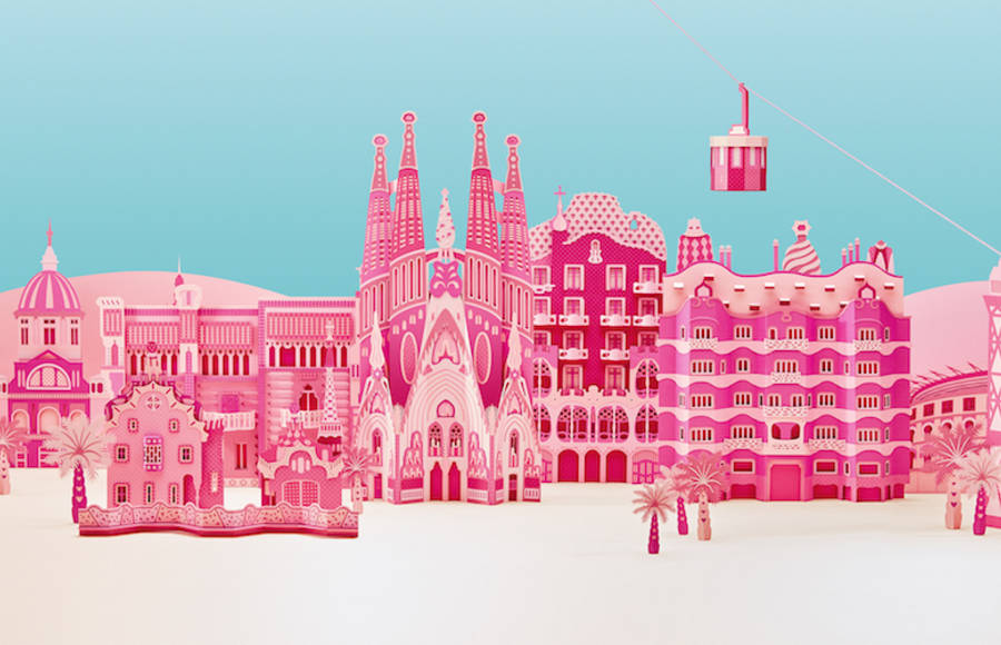 Craft Paper Cityscapes of Barcelona
