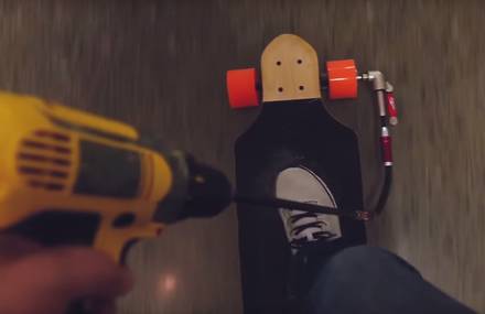Amazing Drill-Powered Skateboard
