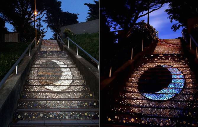 Tiled Steps in San Francisco that Reflect the Moonlight