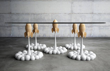 Beautiful Table with Rockets as Legs