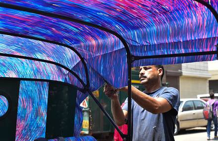 Colorful Starry Rickshaw Fabric Design