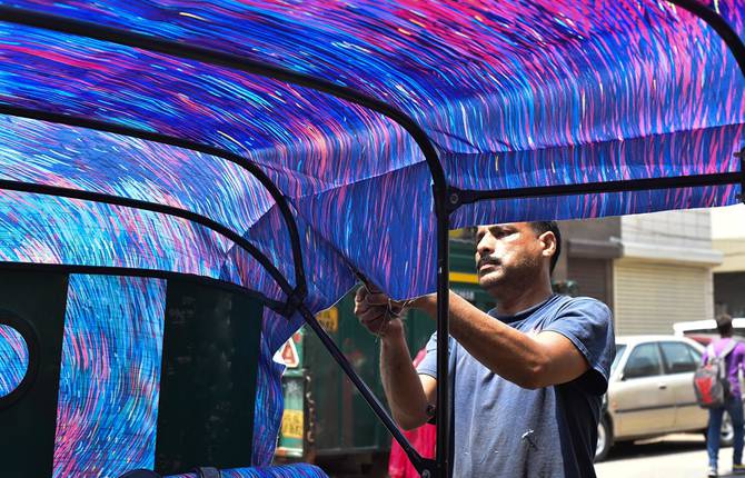 Colorful Starry Rickshaw Fabric Design