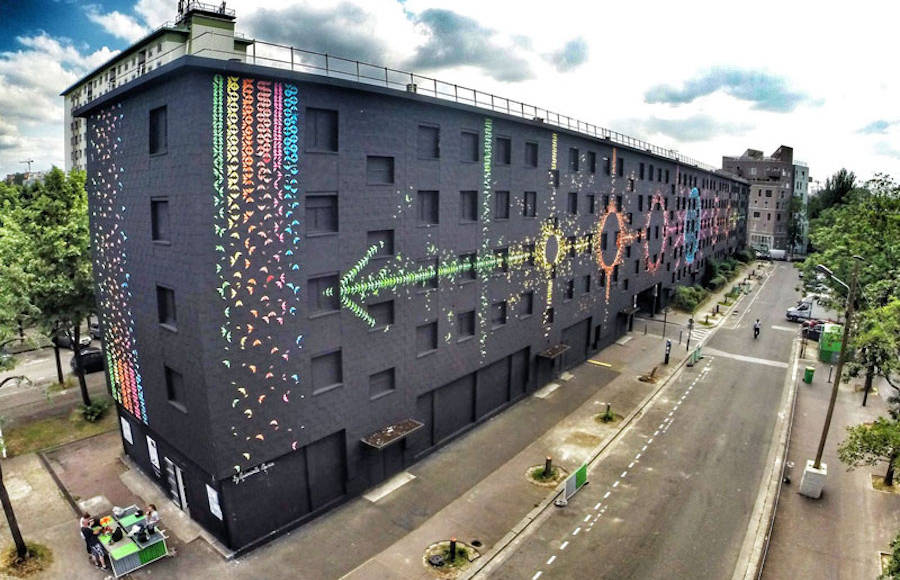 Mind-Blowing Mural Made with Origami Birds in Paris