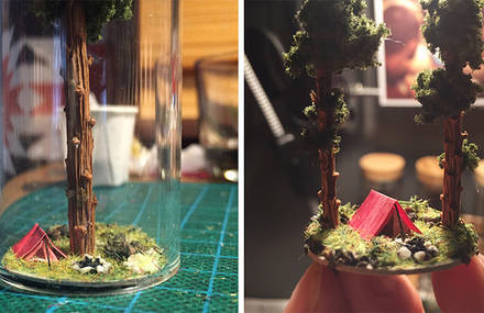 Miniature Suspended Houses in Test Tubes