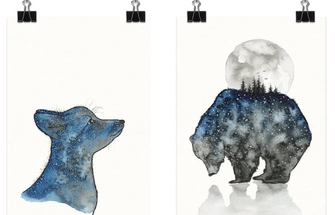 Animal Illustrations Filled with a Starry Sky