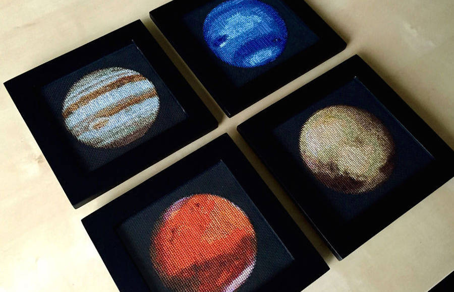 Beautiful Embroidered Planets