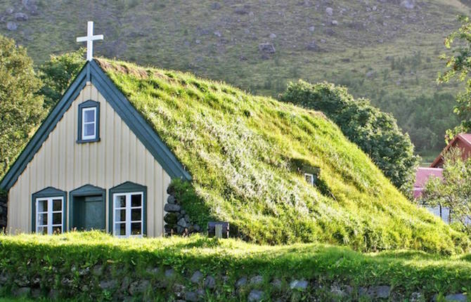 19th Century Green-Roofed Church in Iceland