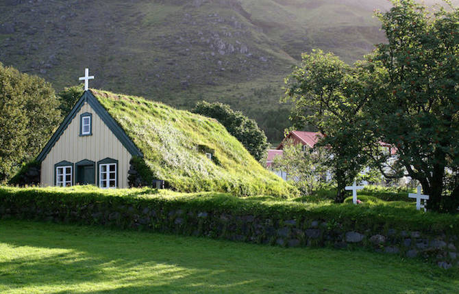 19th Century Green-Roofed Church in Iceland