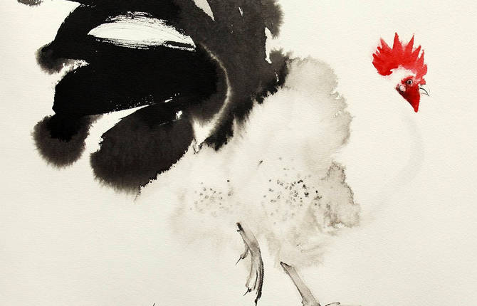 Beautiful Ink Paintings of Chickens