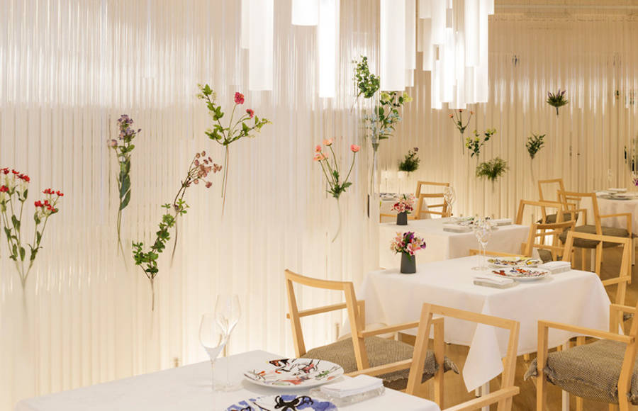 Amazing Restaurant Featuring Walls of Flowers & Transparent Tubes