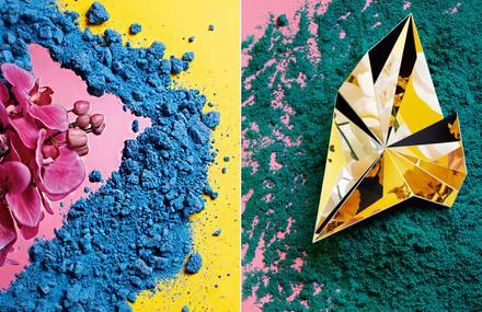 Colorful Set Design made of Powder and Flowers