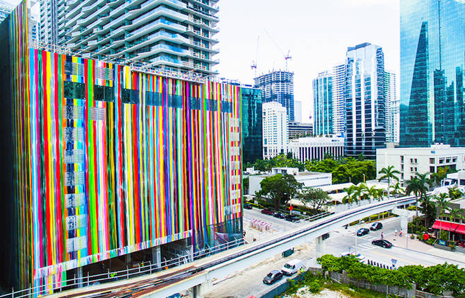 Colorful & Striped Massive Mural on a Miami’s Building Facade