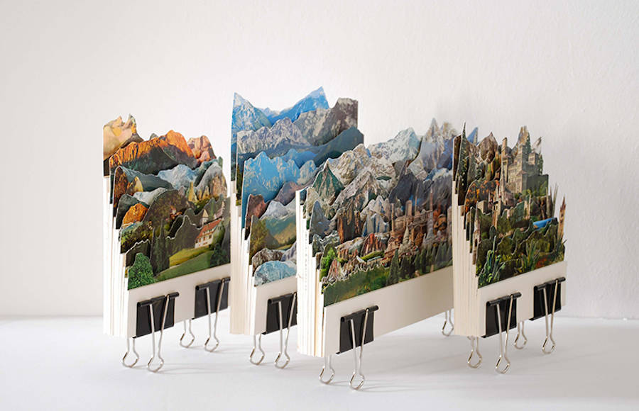 Layered Landscapes in Relief Created with Old Postcards