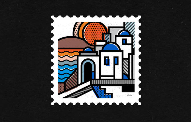 Tribute to Greece With a Graphic Abstract Stamps Collection