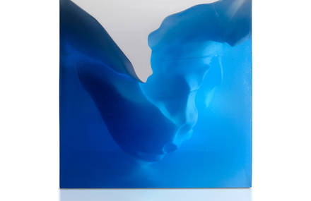 Beautiful Table with Splendid Blue Iceberg Sculpture Inside